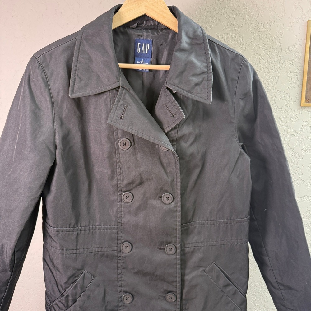 GAP Women Double Breasted Trench Coat‎ Black Polyester Size Small - Picture 4 of 9